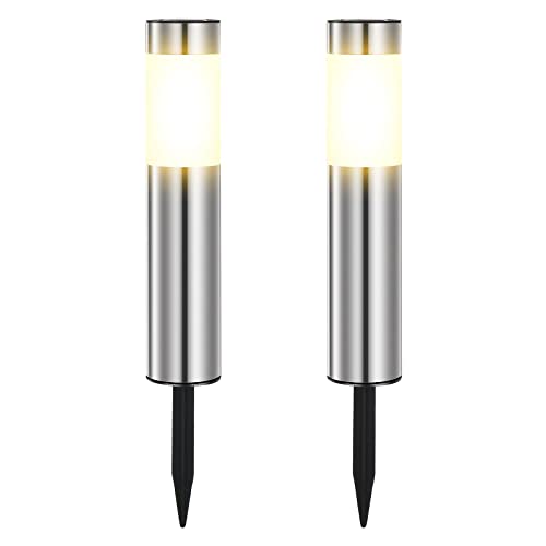 Heinstian Warmweiß Solarlampen für Außen Edelstahl Solarleuchten Garten mit Schalter ein/aus Wasserdicht LED Gartenleuchten für Terrasse, Rasen, Garten, Wege, boden (2 Stück)
