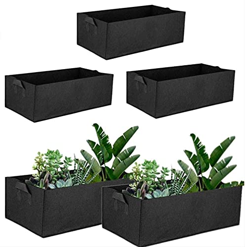 5 Stück Rechteckige Garten-Pflanztaschen, Pflanztaschen aus Filz, Quadratische Pflanzbehälter, Stofftöpfe mit Griffen für Außen und Innen, für Blumen, Gemüse, Tomaten, Kartoffeln, Schwarz
