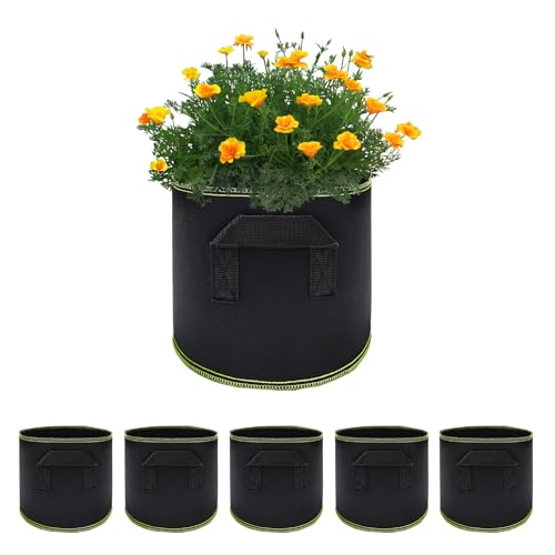 YEJAHY 5 Stück 27L Pflanzsack, Pflanzen Wachstum Taschen mit Starken Griffen, Atmungsaktive Pflanzbeutel, Pflanztasche für Tomaten, Blumen, Pflanzen und mehr - 7 Gallonen