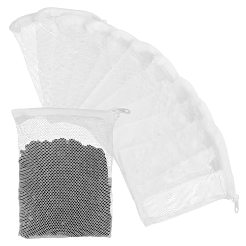 CIATBYYJ 10 Stück Wiederverwendbare Aquarium Filterbeutel mit Reißverschluss, Fischtank Mesh Kleine Filtersack, Hoher Durchfluss Filterbeutel für Aquarien, Aktivkohle, Feinere Partikel(weiß)