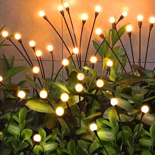 YJFWAL Firefly Solar-gartenlichter Außen 2 Stück Glühwürmchen Lichter Wasserdicht Swinging Garten Lichter für Pathway Weihnachten Yard Patio-Landschaft Dekoratives, 8LED Jede (Warm-Weiß, 2 Stück)