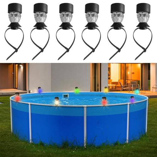 6 Stück Solar Teichbeleuchtung, Poolbeleuchtung, Solar Zaun Licht, Pool Lichter Unterwasser, Farbe LED Poolbeleuchtung für Pool Garten Deko,Zaun, Treppen, Terrasse, Hof, Courtyard Fence