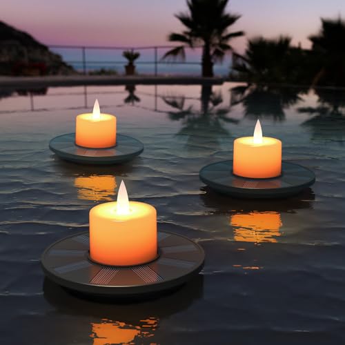 MALUX Schwimmende Pool-Lichter, 3 Pack Solar-Kerzen Outdoor Wasserdicht IP66 Teelichter Batteriebetrieben für Schwimmbad, Teich, Event, Party. (3)