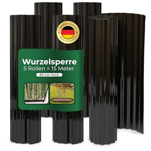 Novatool 5 Stück Wurzelsperre Rhizomsperren I 3,5 x 0,60 m I Schwarz I individuell formbar I Wurzelschutzbahn Rhizomsperre für Bambus Wurzelstopp Unkrautsperre Wurzelbarriere Rasenkante