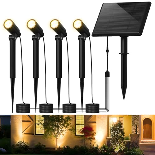 CBJKTX Solarlampen für Außen Solar Gartenleuchte - LED Solarleuchten Strahler Warmweiß Garten Solarstrahler IP65 Wasserdicht Gartenbeleuchtung mit erdspieß 2 Modi Gartenstrahler für Gehweg Bäume Weg