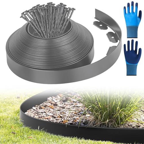 Flexible Rasenkante Kunststoff, mit 50 Erdanker, Beetumrandung Kunststoff, Länge 10m Höhe 5cm (10M*5CM, Grau)