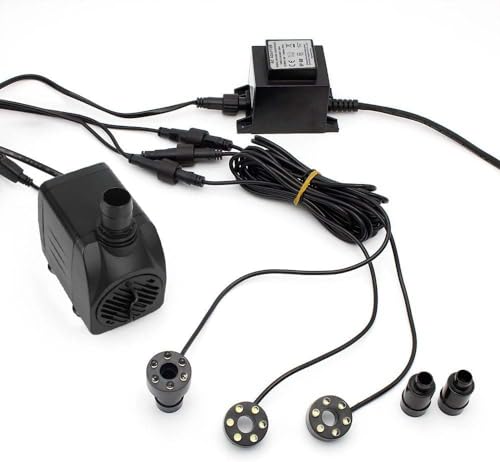 Forever Speed 1500l/h Springbrunnen Pumpe gartenbrunnen mit Beleuchtung 3X Weiß LED Ring Set SP3 für Quellstein