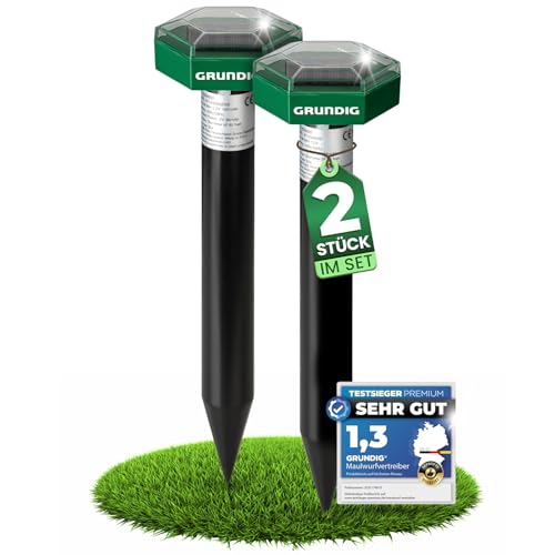 GRUNDIG Maulwurf Vertreiber Wühlmausschreck 2erPack - SCHNELLE Ergebnisse mit extremen Wirkradius I Wühlmaus, Maulwurf vertreiben - Solar Maulwurfschreck Maulwurfvertreiber (2 Stück)