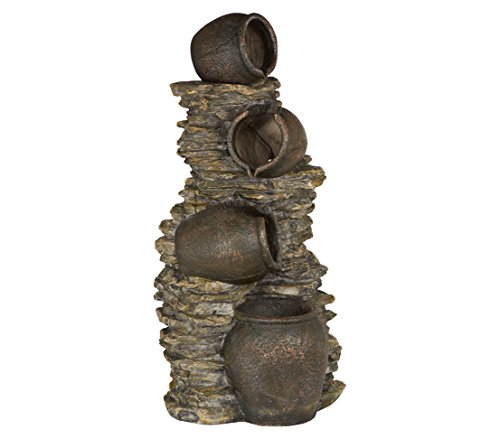 Dehner Gartenbrunnen Krüge mit LED Beleuchtung, Steinoptik, ca. 118 x 60 x 46 cm, 27 kg, Polyresin, braun