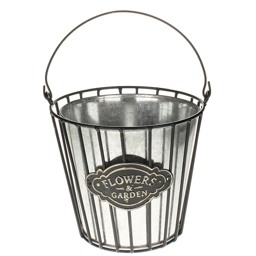 Macosa HE8806 Deko Pflanzeimer Zink Metall Schwarz 18,5 cm Pflanzgefäß Zinkeimer Blumeneimer Garten-Dekoration Metalleimer Eimer Dekoeimer Blumentopf Dekotopf Gefäß (18,5 x 18,5 x 17 cm)