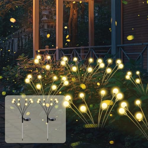 SCNNC Firefly Solar Glühwürmchen Gartenlichter 8 LED, 2 Modi Swinging Glühwürmchen solarleuchten IP65 Wasserdicht Solarlampen für Außen Garten Yard Patio Balkon Fußweg, 2 Stück