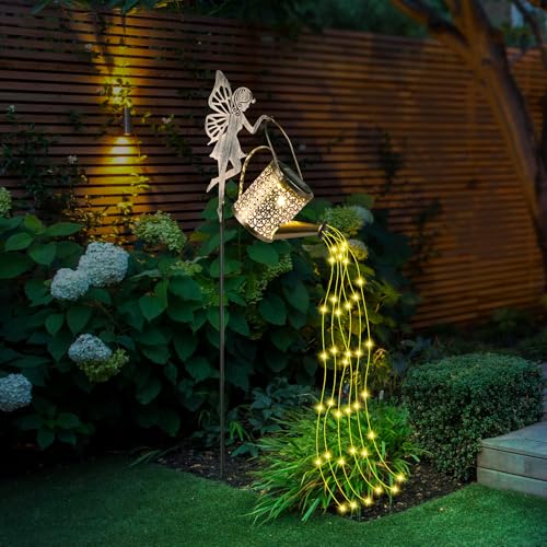 Gießkannenlicht Lichter mit Schäferhaken, LED Solar Gießkanne Lichterkette Aussen, Solarlampen für Außen Garten Wasserdicht, Vintage Lichterkette für Hofweg Balkon Terrasse Garten Deko（Warmes Licht）