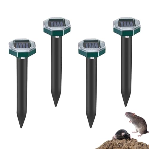 Maulwurf Vertreiber, Solar Wühlmaus Vertreiben Ultraschall Maulwurfschreck mit Extremen Wirkradius, Wühlmausschreck für Anti Maulwurf, Wühlmaus, Gopher, Schlangen, Vöel, 4 Pack