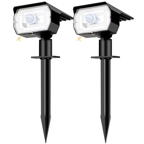nipify Solarlampen für Außen mit Bewegungsmelder, 2 Stück 3 Modi Solarstrahler für Aussen, IP65 Wasserdicht Solarleuchten für Außen Garten, 6500K Kaltweiß Solar Gartenleuchten für Weg, Hof, Gehweg