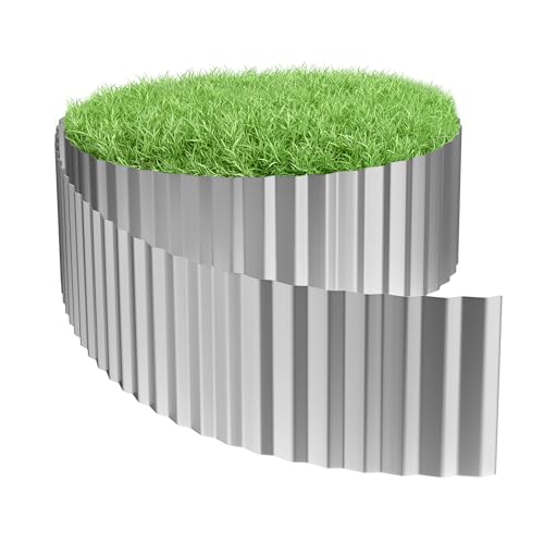 Aufun Rasenkante Metall 10 m, Wellen verzinkt Beetbegrenzung, 18cm Höhe, Raseneinfassung Ideal für Rasenbegrenzung, flexibel Beetumrandung für Gartenliebhaber und Landschaftsgestaltung, Silber