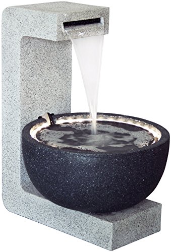 dobar® 96120e Großer Design Gartenbrunnen Juno | Terrassenbrunnen mit LED-Beleuchtung | Wasserfall aus Polyresin | Springbrunnen Outdoor | Dekorativer Zierbrunnen | 52 x 44 x 65 cm Grau/Hellgrau