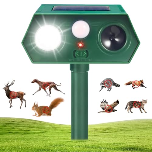Katzenschreck für Garten, Solar Marderschreck mit PIR-Bewegungssensor & Blinklicht, Ultraschall Katzenabwehr Wasserdicht für Gegen Katzen, Marder, Hunde, Vögel und Mäse