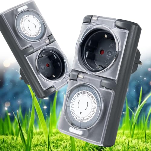 4smile Zeitschaltuhr Aussenbereich - 2 Stück - Zeitschaltuhr Steckdose außen IP44, mechanischer Zeitschalter analog außen - Outdoor Timer, Zeitschalter für Steckdose außen, hohe Schaltleistung