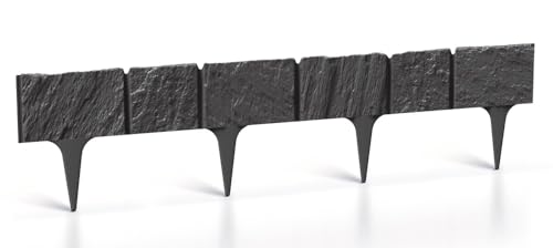 Rasenkante Gartenpalisade Palisade Beeteinfassung Beetumrandung 11,7m Beetabgrenzung Stein-Optik Mähkante Anthrazit