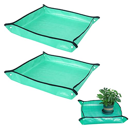 Pflanzunterlage, Faltbar Pflanzmatte, Gartenarbeitsmatte, wasserdichte Gartenmatte, Hochbeet Pflanzsack, für Pflanzen Garten Sämling Umtopf Bodenwechselunterlage, 2 Stücke, 50 x 50cm