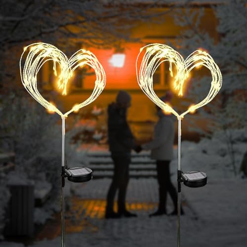 XRR Solarlampen für Außen 2 Stück 120led Solar Feuerwerk Licht 2 modi Beleuchtungs Wasserdicht Warmweiß LED Solarleuchten Garten für Weg Hinterhof Weihnachtsdekoration Partys (warmweiß)