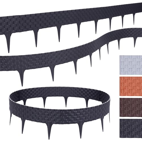 BooGardi Rasenkante Kunststoff Rattanoptik 4 Farben 80cm x 9,5cm 5er/10er/20er Set · Anthrazit 10er Set · Flexible Beeteinfassung · Beetumrandung Garten · Mähkante Raseneinfassung