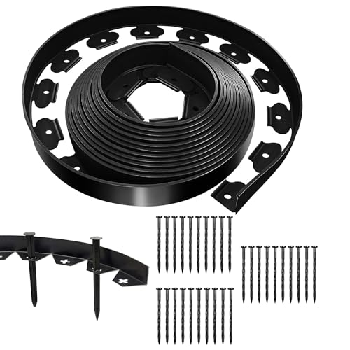 Flexible Rasenkante Kunststoff Beetumrandung 10mx5cm, Garten Beeteinfassung Randsteine Rasenkante Wurzelsperre Lawn Edging Beeteinfassungen Kunststoff Grabumrandung Garten Rasenkantenband, 30 Erdanker