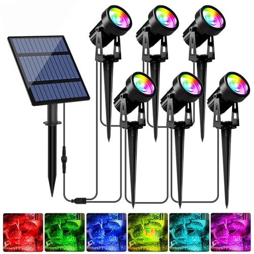 T-SUNUS Gartenstrahler Solar RGB, Solar Gartenleuchte RGB Solarlampen für Außen mehrfarbig mit 6 Farbwechsel IP65 wasserdicht Auto ON/OFF für Garten Garage Eingang Zäune Baum