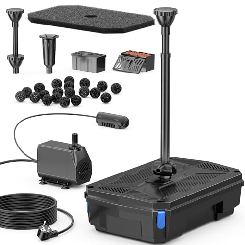 Biling 40W Teichfilter mit UV Klärer, 2500 l/h Teichfilter Komplettset mit Pump, Teichpumpe mit Filter zur Teichreinigung Wasserpflege bis 4000L Gartenteich Pool Outdoor schöne Wasserlandschaft