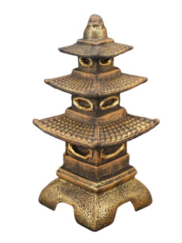 gartendekoparadies.de Pagode in exklusiver Farbgebung japanische Steinlaterne, H. 46 cm, 14 kg, Gold, frostsicher aus Steinguss für Außenbereich