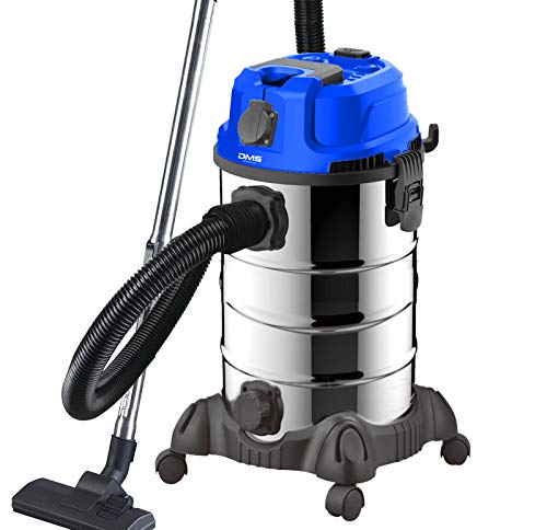 DMS® Industriestaubsauger für Nass u. Trocken Sauger | Edelstahl 2300W + Steckdose | starke Saugkraft | Blasfunktion | trocken und nass saugen | Filterreinigungssystem | großes Fassungsvermögen (Blau)