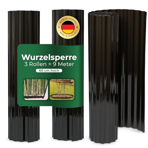 Novatool 3 Stück Wurzelsperre Himbeeren I 3,5 x 0,60 m I Schwarz I individuell formbar I Wurzelschutzbahn Rhizomsperre für Bambus Wurzelstopp Unkrautsperre Wurzelbarriere Rasenkante