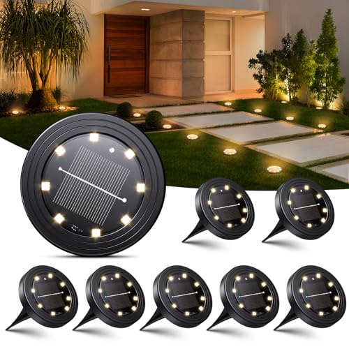 NIBSHOOM 8 Stück Solar Bodenleuchten Aussen, 8 LED Solarleuchten Garten IP68 Wasserdicht, Gartenbeleuchtung Solar Lange Lebensdauer, Solarlampen für außen Garten Rasen Patio Auffahrt, Warmweiß