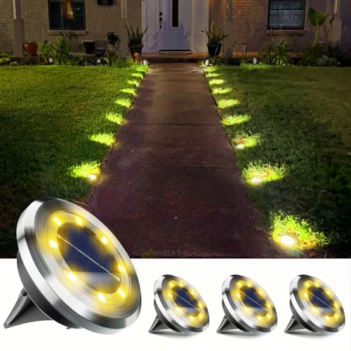 Anordsem Solarlampen für Außen Garten Wetterfest: 4 Stück Rostfreie Stähle Bodenleuchten Aussen - 8 LED Warme Beleuchtung für Gehweg Terrasse Pool- Gartenarbeit Geschenke für Hausbesitzer