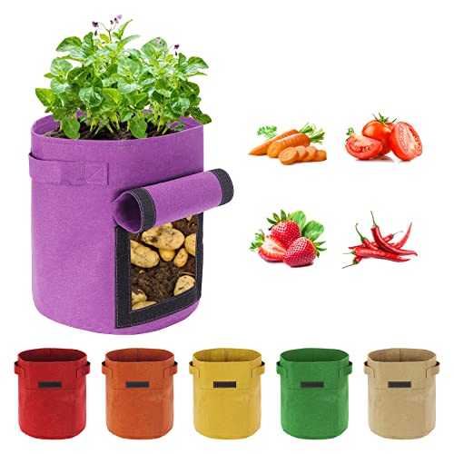 Kartoffel Pflanzsack 6 Stück 15 Gallonen Kartoffel Pflanzsack, 38 L Pflanztaschen mit Sichtbarer Klappe und Griffen, Mehrfarbig Garten Pflanzbeutel für Gemüse, Kartoffel, Tomaten (15 Gallone, 56 L)