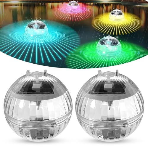 HOVCEH Solar Schwimmende Poolbeleuchtung, 2 Stück Schwimmende Solarleuchten, RGB Farbwechsel IP65 Wasserdichtes Teichbeleuchtung Schwimmend für Pool,Teich,Garten, Brunnen und Wasserparks - 7 Farben