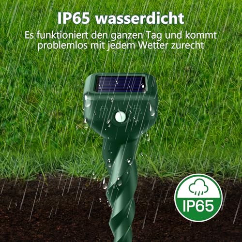 Solar Maulwurf Vertreiber & Maulwurfschreck [2er Pack] - Wasserdicht IP65, 3-Fach Vibration, Solarbetrieben Wühlmaus Vertreiber für Garten, Rasen, Hof, Bauernhof