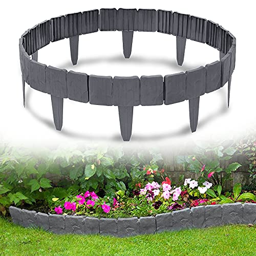 YRHome Rasenkante Kunststoff Steinoptik 15m Beetumrandung Garden Border aus Polypropylen Mähkante Beeteinfassung Gartenzaun, 1 Element BxHxT: 25x23x1 cm, Anthrazit