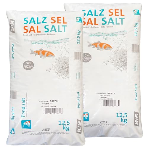 K+S Esco Teichsalz 25kg | Für Zierfische und Kois | Ohne chemische Zusätze | Unterstützt Gesundheit | Bekämpft Algen | 25 kg für 5000 l