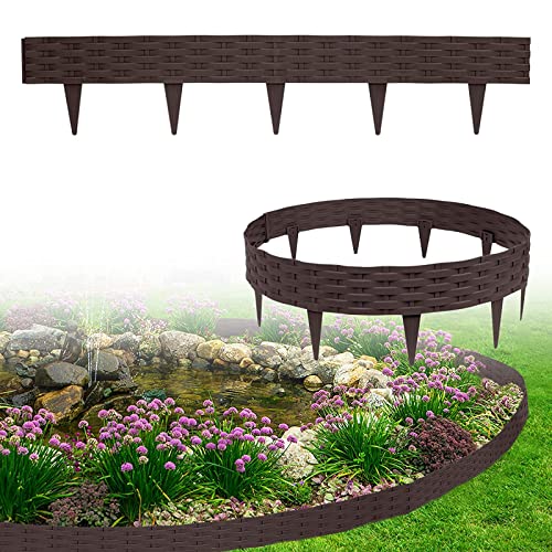 XMTECH 25m Rasenkante Beeteinfassung Gartenpalisade in Rattan-Optik, Beetumrandung Mähkante Randsteine aus Kunststoff mit 25 Elemente á 100 cm, Braun