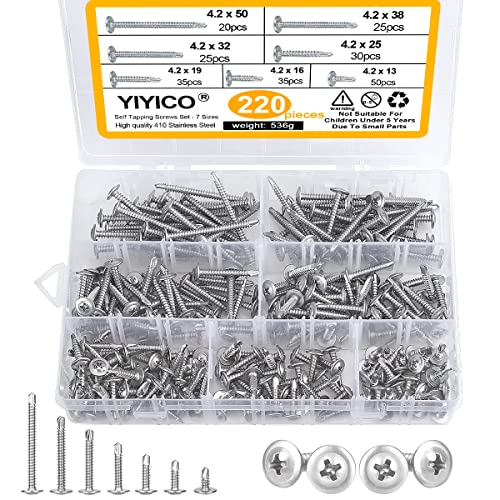Blechschrauben Selbstschneidend Selbstschneidende Schrauben Edelstahl 220pcs Selbstbohrende Schrauben M4.2 * 50mm / 38mm / 32mm / 25mm / 19mm / 16mm / 13mm