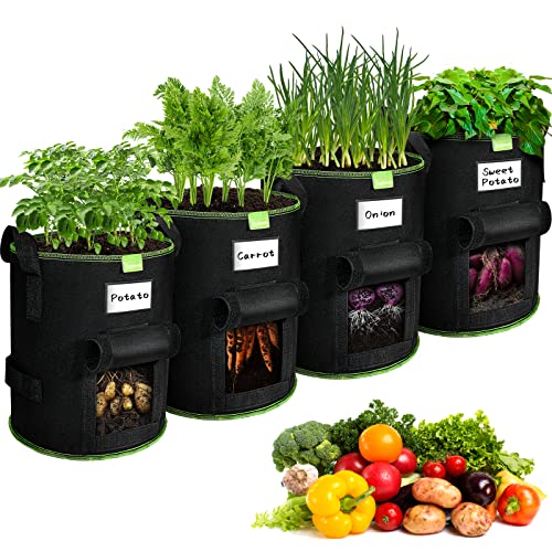 SIMBOOM 4 Stück Kartoffel Pflanzsack 40L, 10 Gallonen Pflanzsäcke Atmungsaktive Pflanztöpfe für Tomaten, Kartoffeln, Gemüse
