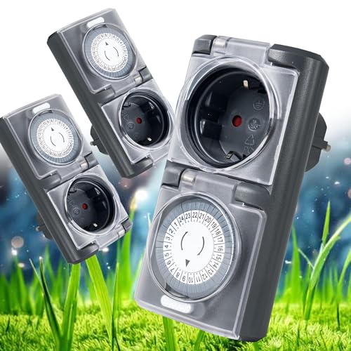 4smile Zeitschaltuhr Aussenbereich - 3 Stück - Zeitschaltuhr Steckdose außen IP44, mechanischer Zeitschalter analog außen - Outdoor Timer, Zeitschalter für Steckdose außen, hohe Schaltleistung