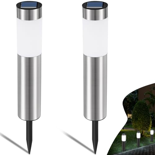 Heinstian Solarleuchten für Außen Garten Weiß Solarlampen Edelstahl Wasserdicht LED Gartenleuchten für außen garten für Terrasse, Rasen, Garten, Wege (2 Stück)