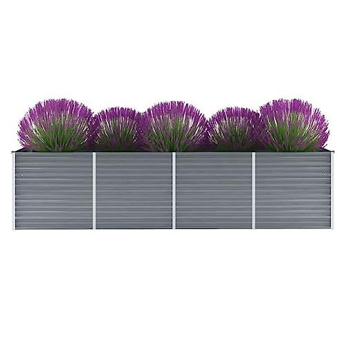 Myheimly Garten-Hochbeet Verzinkter Stahl Gartenbeet Pflanzbeet Frühbeet 320x80x77 cm Grau