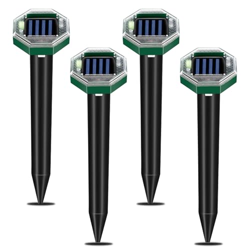 Ultraschall Maulwurfvertreiber für Mäuse,4 Stück Solar Maulwurfschreck für den Außenbereich 360 °,Upgraded Ultraschall Wühlmaus Vertreibe für Maulwürfen, Erdhörnchen und andere Tiere