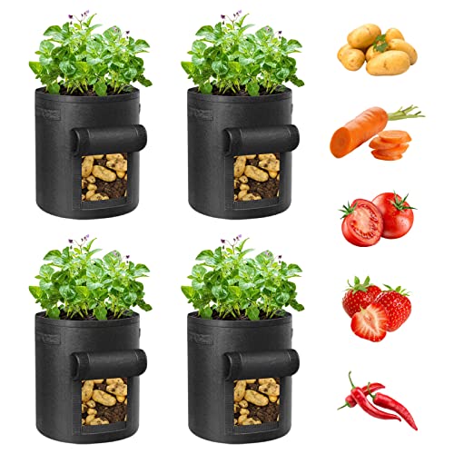 Ohiyoo Kartoffel Pflanzsack 10 Gallonen 4 Pack Kartoffelsack Zum Pflanzen, 38 L Pflanztaschen mit Sichtbarer Klappe, Kartoffel Pflanzsack Garten Pflanzbeutel für Gemüse, Kartoffel, Tomaten (Schwarz)