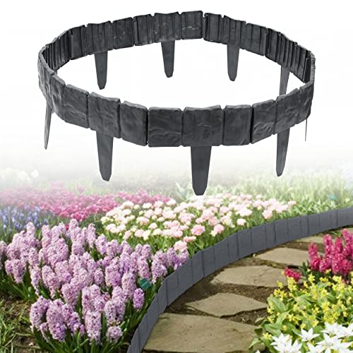 Jiubiaz Rasenkante Kunststoff 10M Anthrazit Beetumrandung Mähkante 40 Stücke Randsteine Kunststoff Beeteinfassung Gartenzaun 1 Element (L x H): 25cm x 23cm