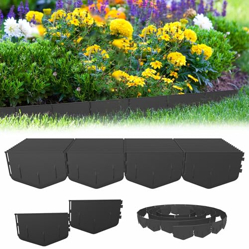 Aufun 20 Meter Flexible Rasenkante Kunststoff Schwarz 100 Stück, Höhe 14cm Unsichtbare Raseneinfassung - Einfach zu montieren - Stabile Beeteinfassung Beetumrandung Garten Pflasterkante