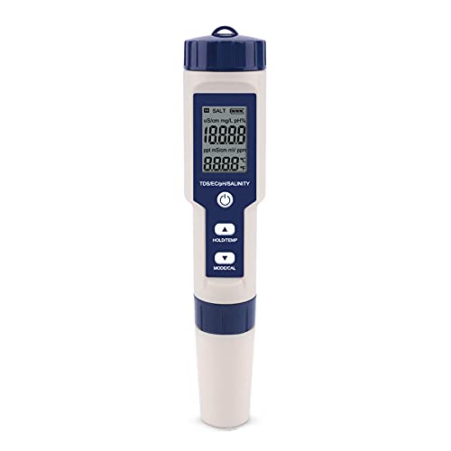 Meichoon 5 in 1 TDS/EC/PH/Salzgehalt/Temperaturmessgerät Digitaler Wasserqualitätsmesser Tester für Hydrokultur Aquarium Pools Trinkwasser DH12